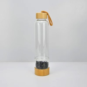 Bouteille d'eau en verre borosilicate écologique avec pierre énergétique en cristal, couvercle en bambou, grande capacité, conception de séparation, pierre concassée - Product Image 3