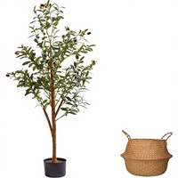 Arbre d'olivier artificiel de 1,2 m pour intérieur/extérieur, branches pliables, léger, en pot, réaliste, 576 feuilles en soie, 32 fruits, pour salon