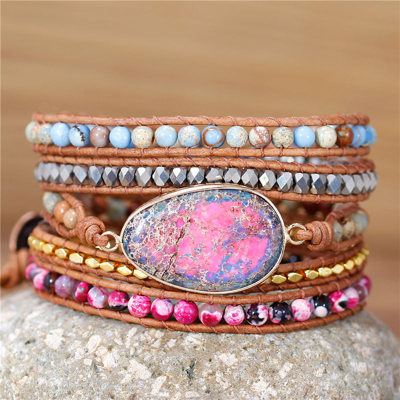 YueTong Handmade Bohemian Blue Pink Multi Colors Gemstone Charm