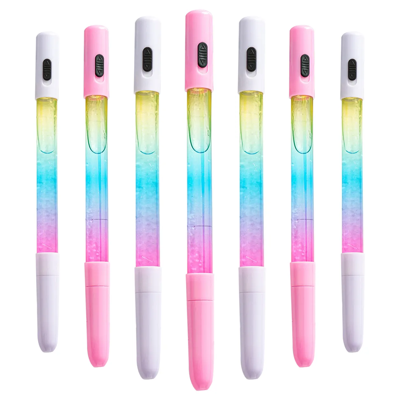 थोक रचनात्मक एलईडी लाइट फ्लैश फ्लोटिंग प्यारा प्लास्टिक पेन क्विकसैंड पेन तरल भरा रंग जेल पेन