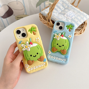Bán Buôn Dễ Thương Dừa Silicon Điện Thoại Di Động Trường Hợp Với Chủ Cho Iphone 17 16 15 Pro Max Đáng Yêu <span class=keywords><strong>Coco</strong></span> Silicone Trường Hợp Đứng Bìa - Product Image 1