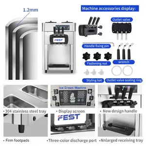 FEST Doppelmotor Ein-Touch-Reinigung und Edelstahl-Eiscremelampe gewerbliche multifunktionale Arbeitsplatte-Eiscreme-Maschine