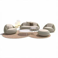 Ensemble de canapé d'extérieur en rotin PE creux en forme de galet, avec structure en aluminium, coussins amovibles imperméables, chaise longue de loisirs nordique
