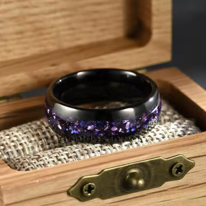 GentdesJewelry 8 мм полированный черный вольфрамовый измельченный фиолетовый песчаник инкрустация пара кольцо ювелирные изделия обручальные кольца кольцо - Product Image 4