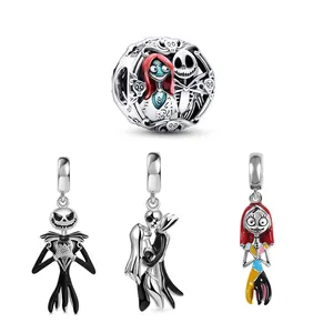 Silber Farbe Hip Hop Jack Schädel Perlen Fit Original Marke Charms Armbänder Halskette für Frauen Schmuck machen Weihnachts geschenk