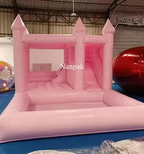 Hot 0.55 thương mại lớp màu hồng trắng Nude bouncy lâu đài bên cho Thuê ngoài trời trong nhà với Slide bóng Pit bouncy lâu đài Inflatable