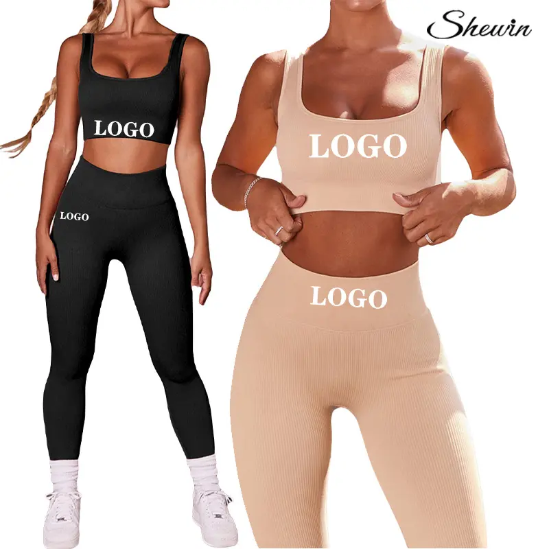 Conjunto de logotipo personalizado, kit de treino sem costura com duas peças, legging, sutiã esportivo, conjunto de roupa íntima para mulheres, fitness, academia, yoga, 2022