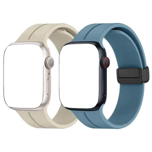 Magnetic Silicone Straps for Apple Watch ultra 2 49mm Folding D Buckle Correa Para Apple series 9 8 7 45mm 44mm 40mm 38mm