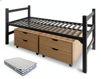 Ensemble de meubles modernes en métal, bois et panneaux MDF pour hôtel, dortoir d'étudiants et appartement – Lit, bureau et armoire robustes, design gain de place
