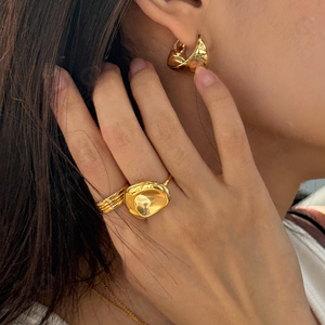 Gemnel 2025 Hot Bán 925 Sterling Silver 18K vàng vermeil đĩa Chunky ban nhạc Nhẫn phụ nữ - Product Image 4