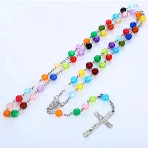 شعبية نمط مجوهرات الصليب متعدد الألوان rosarios catolicos القلائد النساء