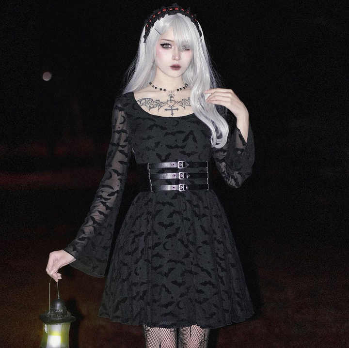 Wholesale Halloween Dark Spooky Series Casual Bat Print Goth Ropa Gothic Dresses Clothing For Women
