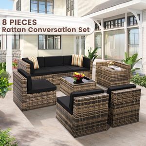 Dwoo Modern Design Garden 8 Pieces <b>Outdoor</b> <b>Rattan</b> Patio Furniture Outside All Weather Sectional Set - Product Image 2