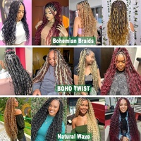 Cheveux synthétiques pré-étirés Deep-Wave de 32 pouces, teints, en vrac, pour crochet, légers, en fibre haute température de qualité supérieure, pour un look naturel bohème