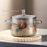 Marmite à soupe moderne en verre résistant à la chaleur, casserole transparente côtelée avec couvercle et double poignée pour cuisinière à gaz, compatible lave-vaisselle