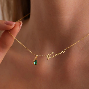 Collier avec pierre de naissance Hainon de 12 mois, collier en acier inoxydable avec nom, collier personnalisé avec lettre anglaise DIY - Product Image 1