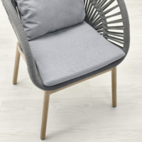 Fauteuil de jardin de luxe gris en corde, aspect bois, chaise de salle à manger en aluminium pour terrasse, mobilier d'extérieur confortable toutes saisons pour hôtel et villa