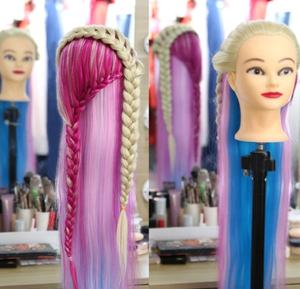 Cabeza de entrenamiento de estilismo, maniquí de <span class=keywords><strong>pelo</strong></span> de fibra sintética <span class=keywords><strong>largo</strong></span> y recto, cabeza de <span class=keywords><strong>muñeca</strong></span> de cosmetología para práctica de cabello y peluquería - Product Image 3