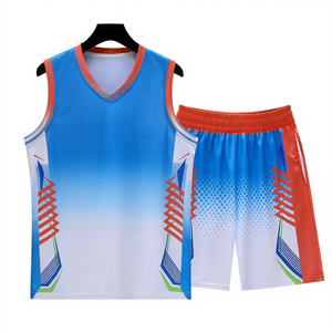 Ensemble de maillots de basket-ball unisexe sans manches, col en V, évacuation de l'humidité, couleur dégradée, polyester, vêtements de sport pour toutes les saisons - Product Image 1