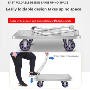 עגלת משא מפלדה כבדה עם צמיגים פנאומטיים גדולים, עגלת משטח שטוחה מתקפלת, שקטה, ניתנת להתאמה אישית - Product Image 5