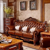 Canapé Sectionnel Traditionnel en Cuir Véritable de Luxe Américain à Prix d'Usine avec Rembourrage en Éponge pour Appartement, Hôtel, Villa, Salon WHC03