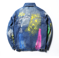 Logo personnalisé Usine Graffiti Rue Vintage Denim Tissus Veste Denim Personnalisée Hommes Vestes