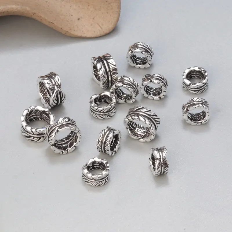 Vintage faisant S925 argent Sterling plume feuille entretoises pour bricolage femmes hommes pierre perles Bracelet collier