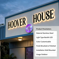 Enseigne lumineuse personnalisée en acier inoxydable avec lettres rétroéclairées, logo LED Halo, enseigne extérieure pour magasin, montage mural, ODM OEM