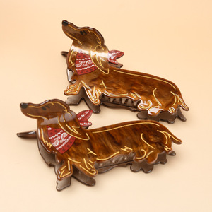 Pince à cheveux requin motif Teckel de dessin animé, pince à cheveux vintage en forme d'animal, accessoires décoratifs pour cheveux pour femmes - Product Image 1