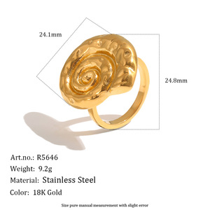 18K Gold Plated Stainless Steel Spiral Conch Open <b>Ring</b> Vintage Textured <b>Statement</b> <b>Ring</b> For Women Fashion Jewelry - Product Image 2