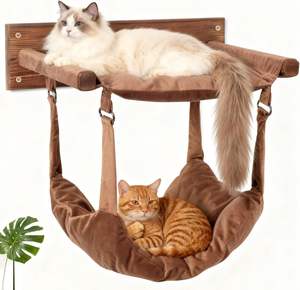 Estante de Pared para Gatos y <span class=keywords><strong>Hamaca</strong></span> de Madera - Percha de Doble Capa para Escalar y Dormir - Product Image 1
