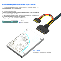 OCuLink SFF-8611-4i U.2 SFF-8639 Kabel Daya SATA 15-Pin dengan Pelindung Foil dan Jalinan Nilon untuk Ekspansi SSD NVMe U.2 Server Komputer