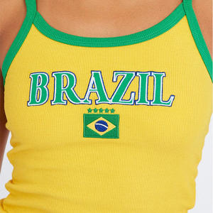 Canottiere a coste con Logo ricamato personalizzato per <span class=keywords><strong>donna</strong></span> giallo gilet Sexy con bandiera brasiliana tessuto a maglia Casual - Product Image 4