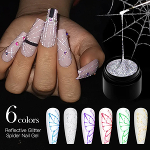 Gel per Unghie Riflettente a 6 Colori, Smalto per Nail Art <span class=keywords><strong>con</strong></span> Effetto <span class=keywords><strong>Ragnatela</strong></span>, Gel Glitterato per Disegni - Product Image 2