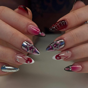 Vente en gros à bas prix, Ongles artificiels semi-faits à la main, style Ins, avec perles françaises, motif rayé 3D transparent effet glace, mélange de lilas violet et de jacinthe - Product Image 5