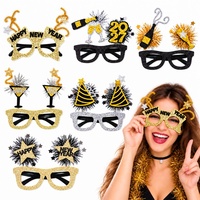Lunettes de fête du Nouvel An 2027, noires et dorées, en feutre, avec étoiles scintillantes, accessoires de photomaton pour la fête du Nouvel An