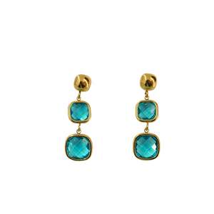 Pendientes Colgantes de Moda para Fiesta, Chapados en Oro PVD, Acero Inoxidable 316L, Resistentes y Sostenibles, con Gema Azul en Forma de Gota - Product Image 1