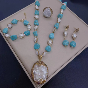 2025 sản phẩm làm đẹp thời trang thanh lịch dài mạ vàng Christian hình học Boho Turquoise Vòng cổ trang sức <span class=keywords><strong>Set</strong></span> cho phụ nữ - Product Image 1