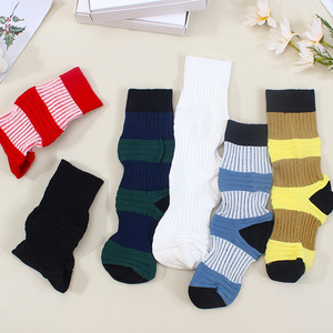 Chaussettes mi-hautes plissées rayées en <span class=keywords><strong>coton</strong></span> <span class=keywords><strong>pour</strong></span> femmes, toutes saisons, colorées - Product Image 2