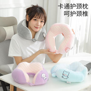 Oreiller de voyage portable en forme de U, design pingouin gris, pour la sieste au bureau, 28x26x14cm, en polyester - Product Image 2