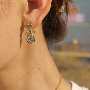 <b>Stud</b> <b>Earrings</b> Geometric Zircon Bezel Setting 18K Gold Plated Stainless Steel Everyday Wear - Product Image 4