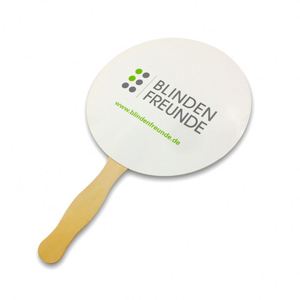 Abanicos de mano de papel con mango de madera redondo personalizados para publicidad - Product Image 3