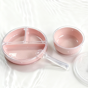 Ensemble de vaisselle pour enfants en silicone, nouveau matériau, assiettes divisées à ventouse, écologiques, sans BPA, assiettes en silicone pour bébé - Product Image 2
