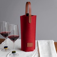 Bolsa de Vino de Fieltro y Cuero, Porta Botellas de Vino Individual, Bolso de Mano para Vino Tinto, Accesorios para Vinos, Decoración para Fiestas, Bolsa para Vino, Regalo de Navidad