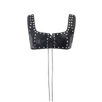 Ensemble jupe deux pièces en cuir PU sexy avec rivets, femmes, veste sans manches à lacets et mini-jupes, tenues tendance