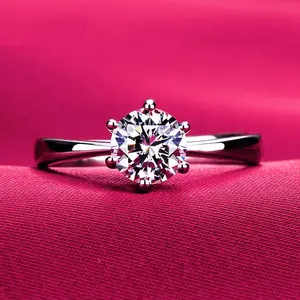 定制畅销风格925纯银新娘婚礼1克拉钻石时尚珠宝订婚戒指