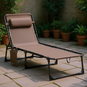 Chaise longue inclinable portable pliable pour l'extérieur avec dossier réglable pour usage en cour - Product Image 2