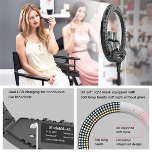 <span class=keywords><strong>2021</strong></span> 18 "Rechargeable alimenté par batterie Selfie remplir lampe Dimmable beauté maquillage Selfie anneau lumière avec trépied support sac de transport - Product Image 4