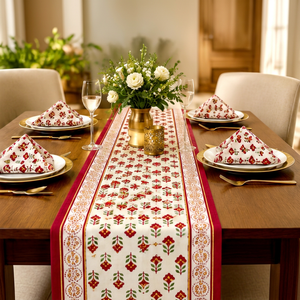 Juego de Camino de Mesa y Servilletas Modernos de Algodón 100% Estampado a Mano, Lavables, con Diseño Floral, Venta al por Mayor - Product Image 1