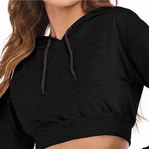 เสื้อฮู้ดครอปท็อปผู้หญิง แขนยาว ผลิตจากผ้าฝ้ายผสมโพลีเอสเตอร์ แห้งเร็ว - Product Image 1